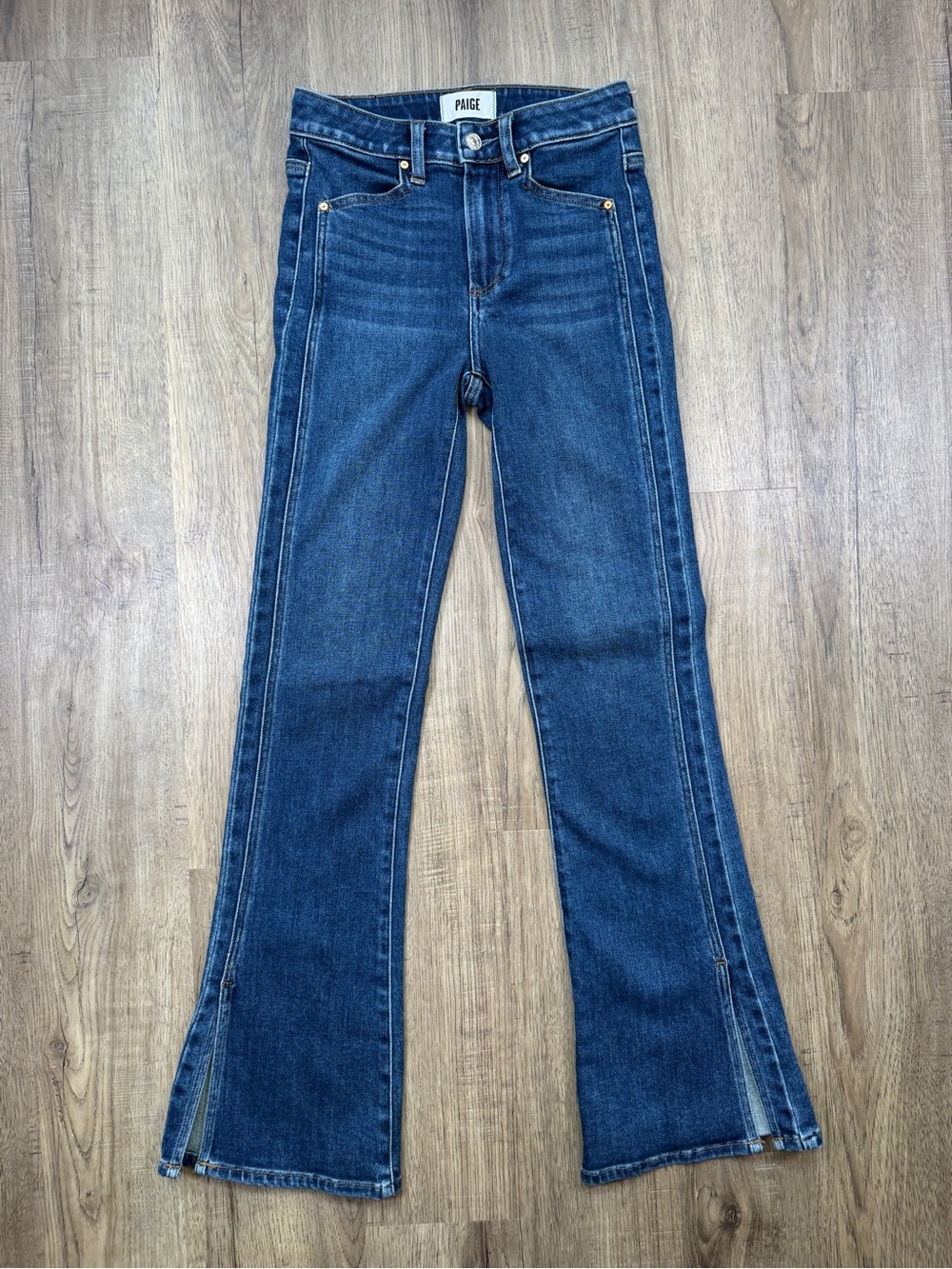 PAIGE High Rise Laurel Canyon Flare Jeans, Dark Wash Size 24